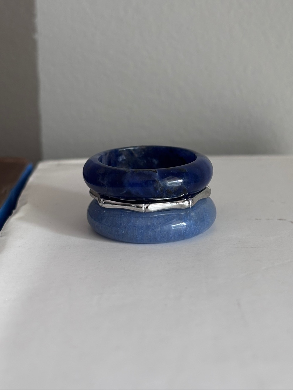 Stone Trilogy Stack Blue Aventurine Lapis Ring Set Of 3 Bands, Size 9